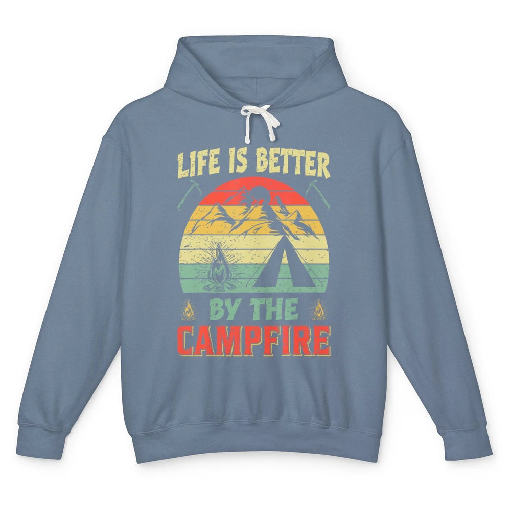 Retro Life Better By Campfire Happy Camp Nature Outdoor Camp Unisex Lightweight Hoodie