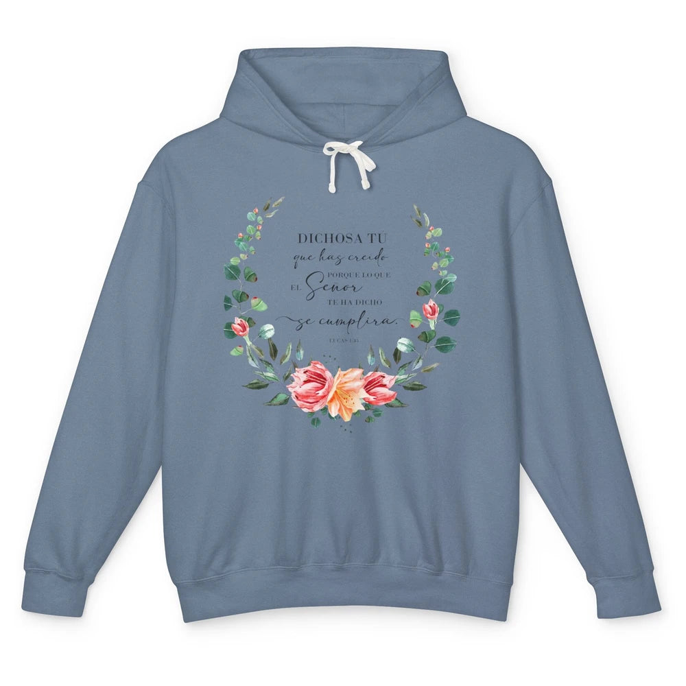 Floral Spanish Bible Dichosa Tú Que Has Creído Christian Unisex Lightweight Hoodie