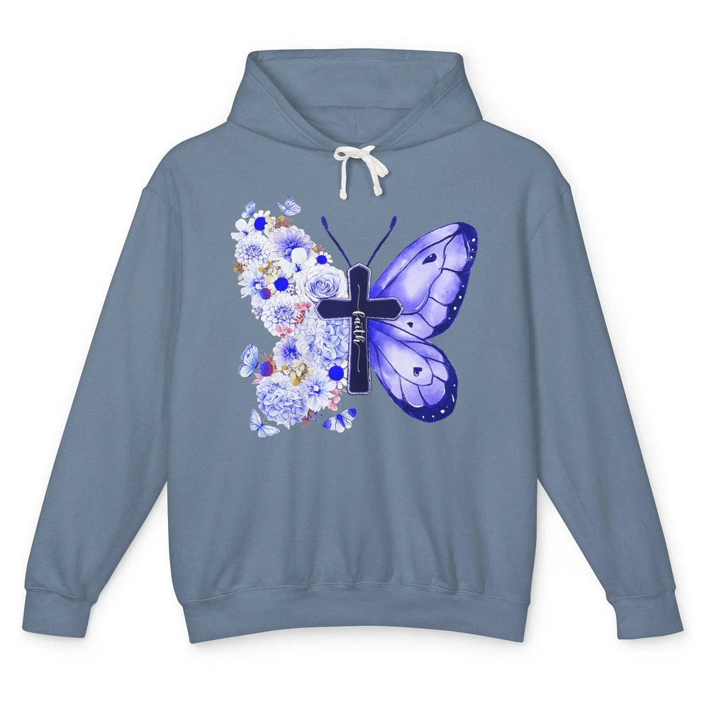 Butterfly Cross Faith Floral God Jesus Christian Bible Women Unisex Lightweight Hoodie