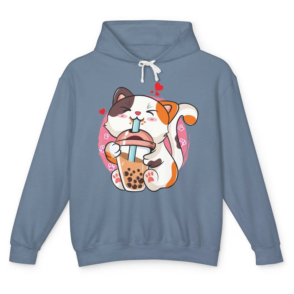 Boba Tea Cat Kawaii Cat Drink Milk Tea Kawaii Boba Cat Lover Unisex Lightweight Hoodie