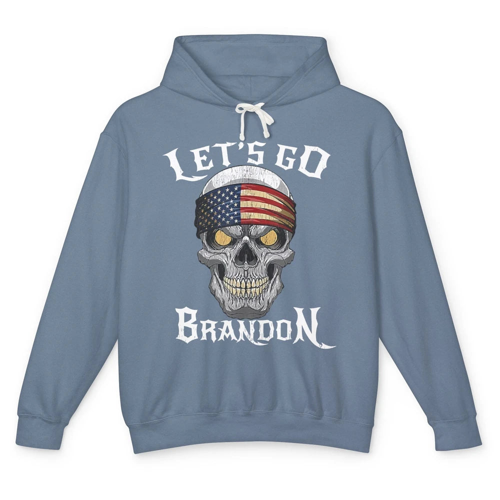 Retro Skull US Flag Let's Go Brandon Anti Biden Pro America Unisex Lightweight Hoodie