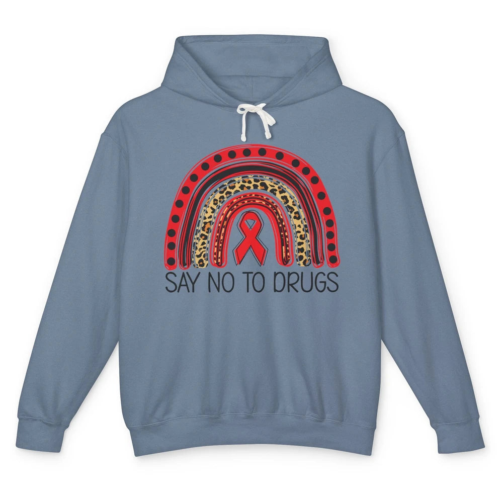 Red Ribbon Week Awareness Leopard Rainbow Say No To Drugs Unisex Lightweight Hoodie