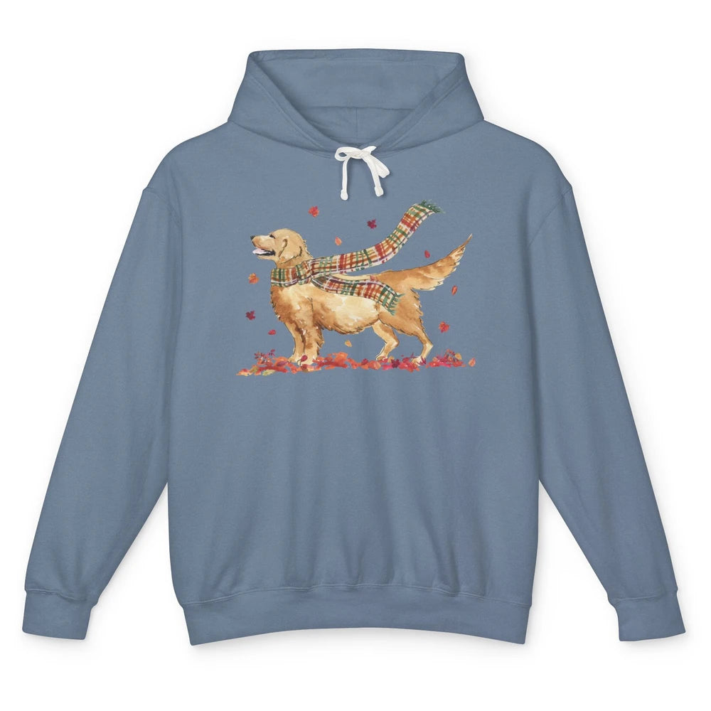 Funny Golden Retriever Autumn Falling Leaves Halloween Fall Unisex Lightweight Hoodie