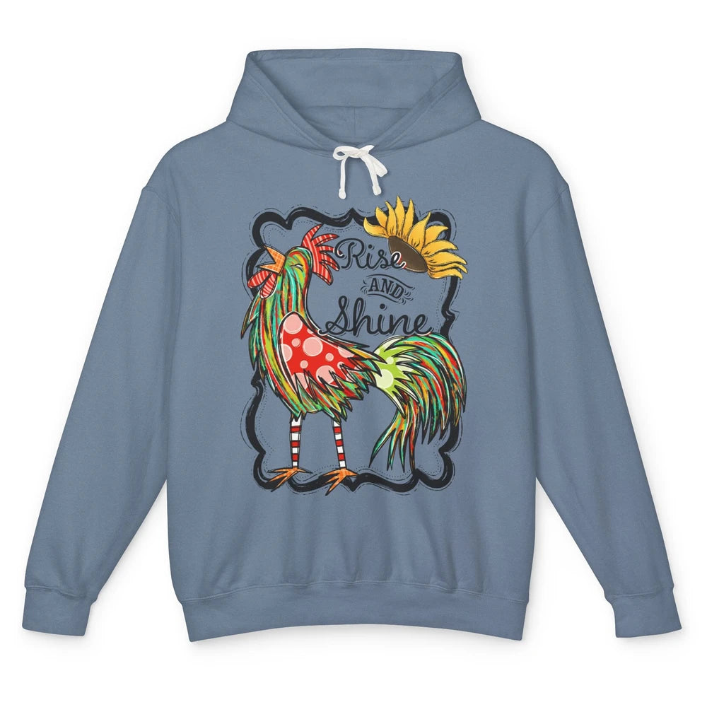 Sunflower Chicken Rooster Rise And Shine Western Motivation Unisex Lightweight Hoodie