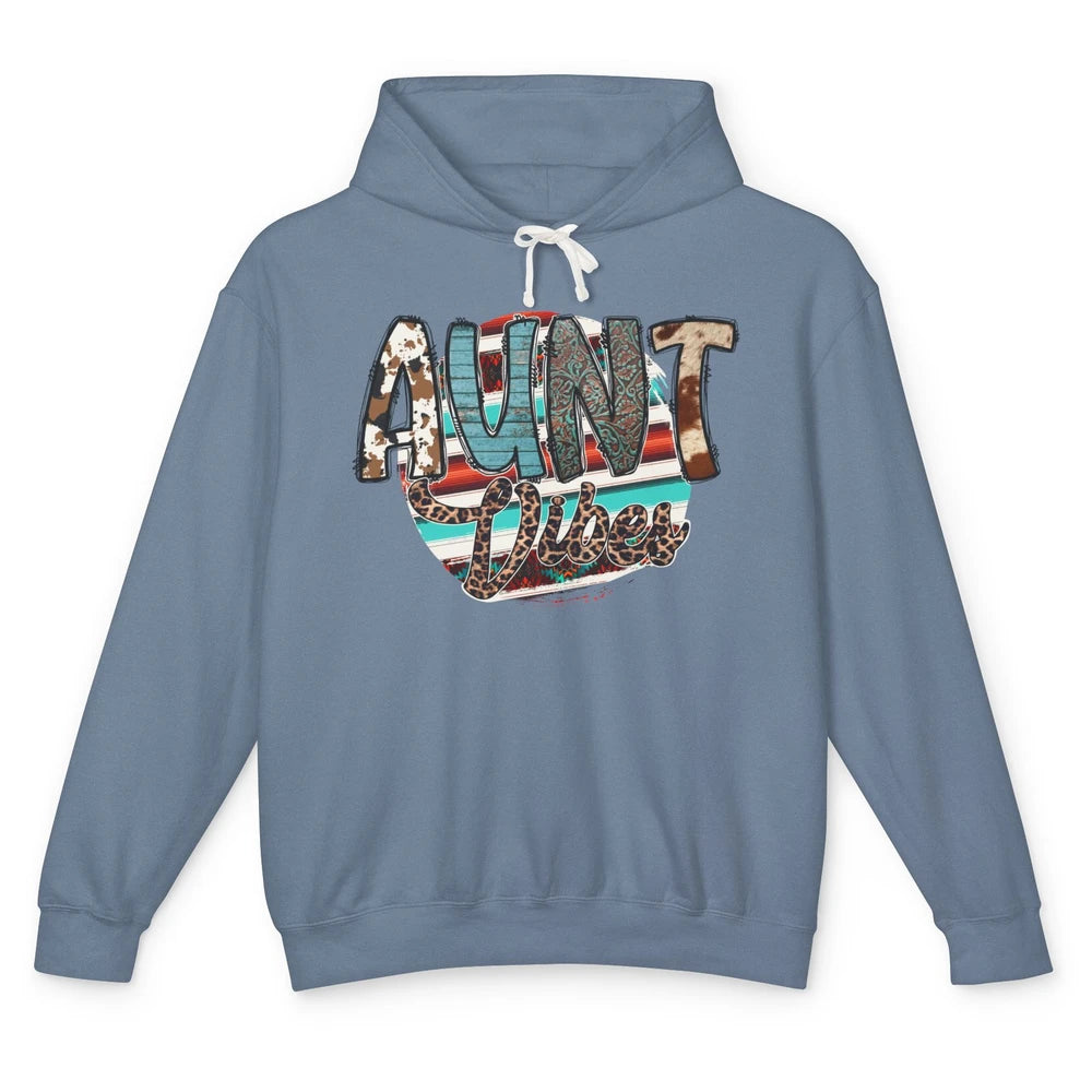 Aunt Vibes Cowhide Leopard Turquoise Western Country Auntie Unisex Lightweight Hoodie