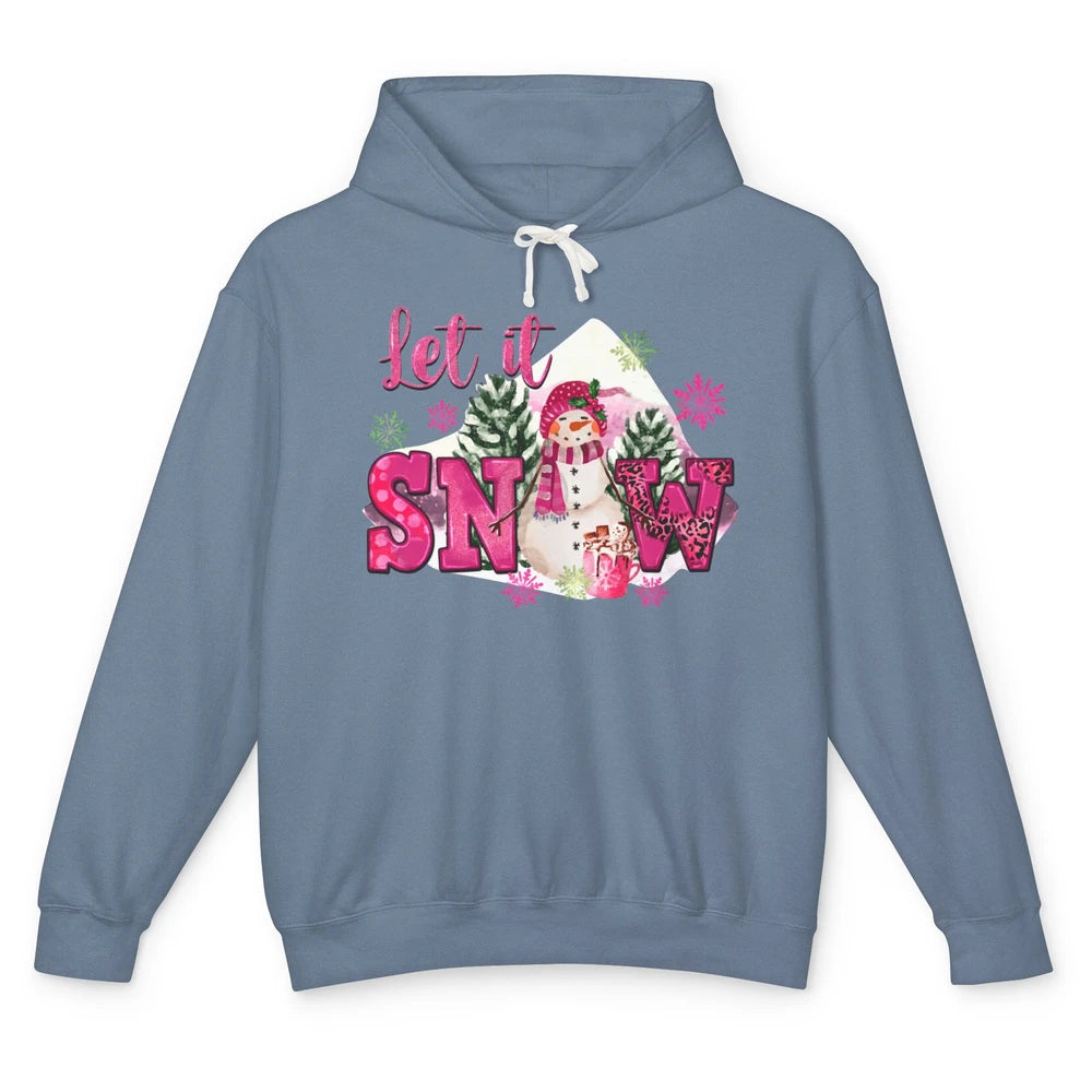 Retro Pink Christmas Snowman Let It Snow Winter Cozy Season Unisex Lightweight Hoodie