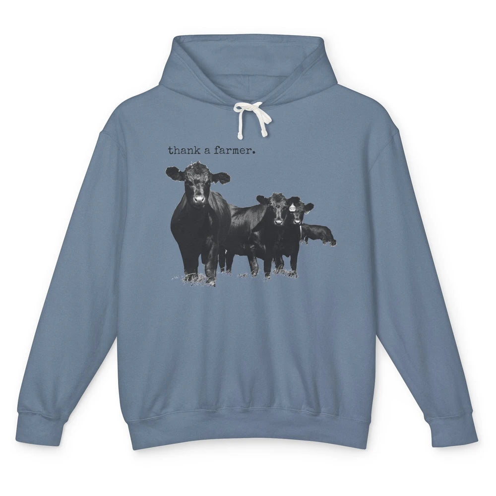 Funny Cow Gang Thank A Farmer Farm Animals Cattles Western Unisex Lightweight Hoodie