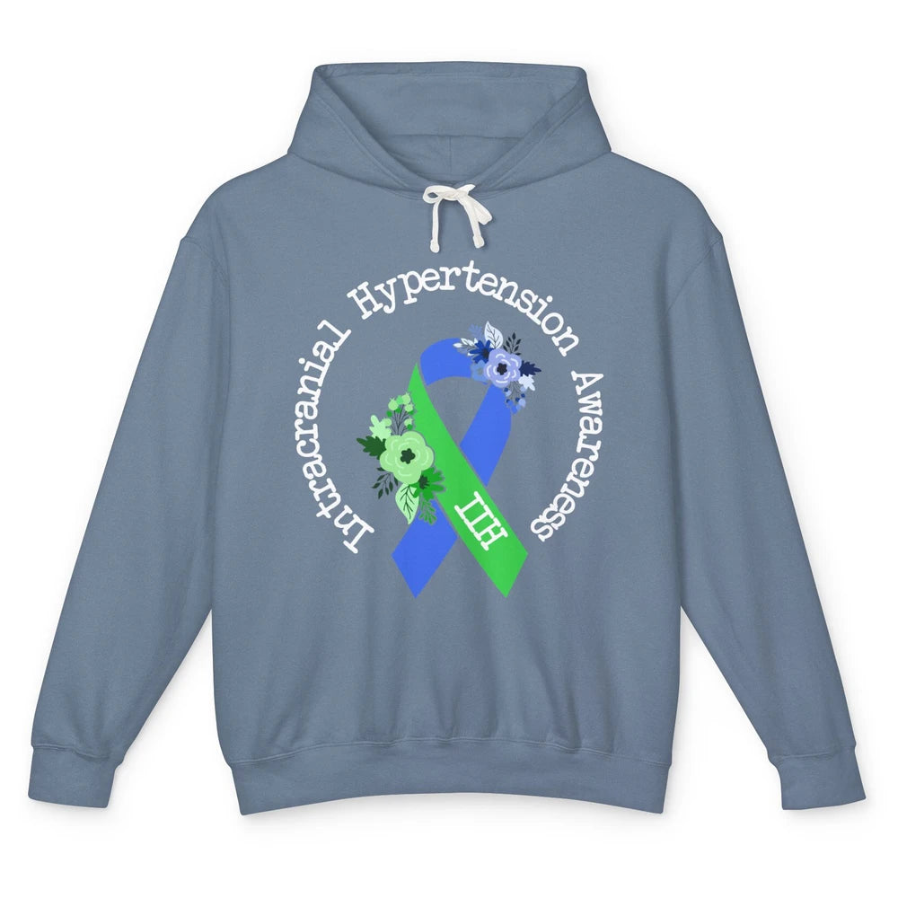 Intracranial Hypertension IIH Awareness Blue Green Ribbon Unisex Lightweight Hoodie