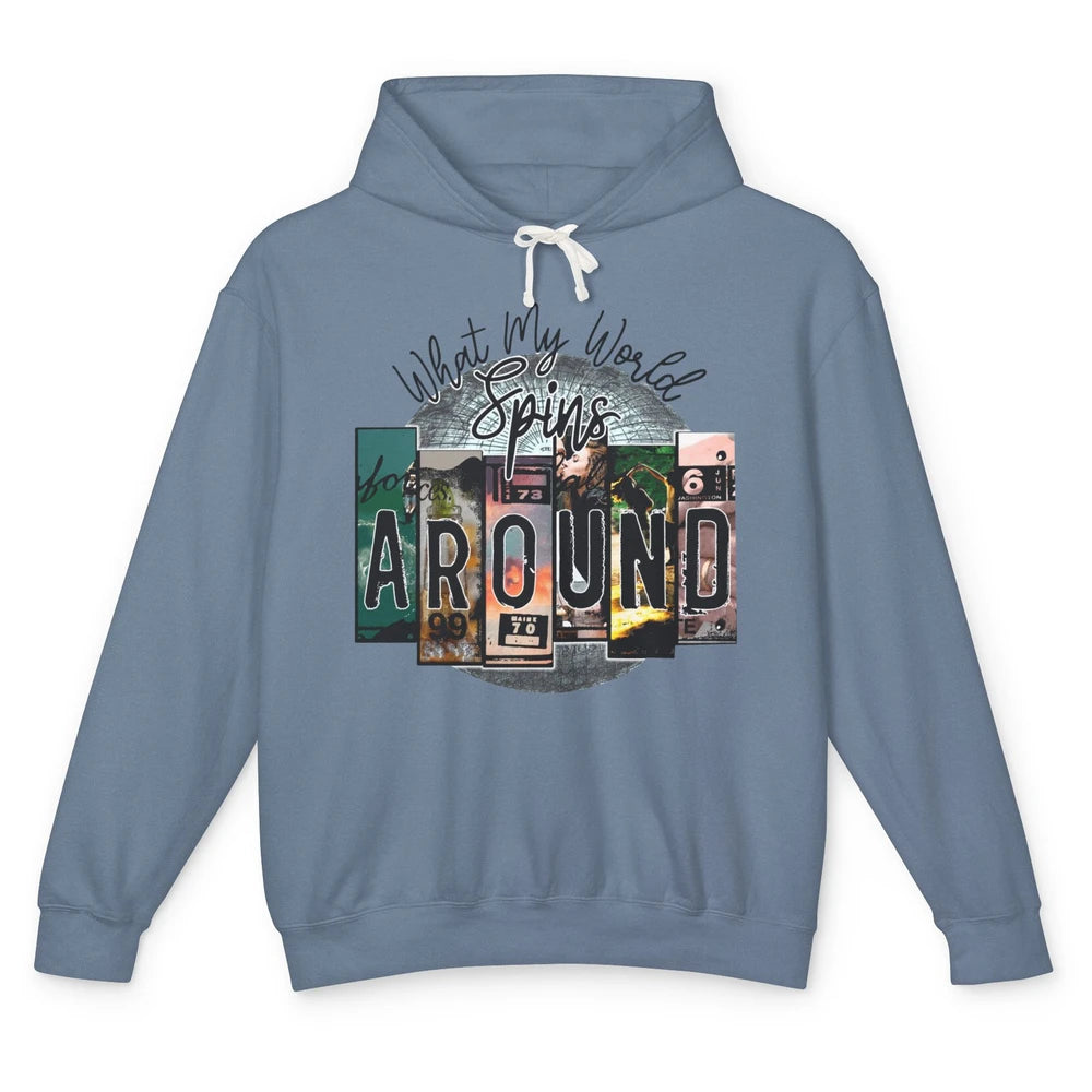 Retro What My World Spins Around Western Country Music Unisex Lightweight Hoodie