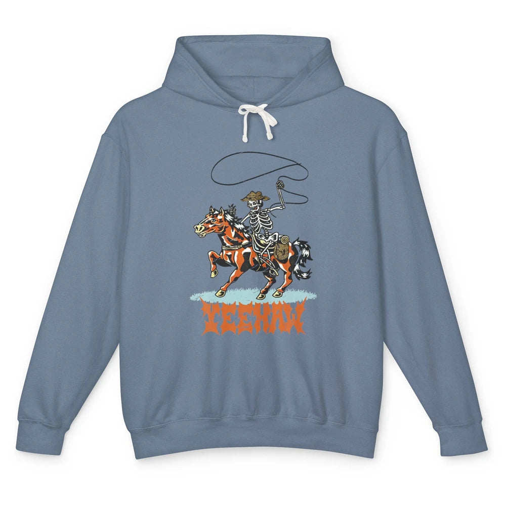 Skeleton Cowboy Horseback Yeehaw Rodeo Western Texas Retro Unisex Lightweight Hoodie