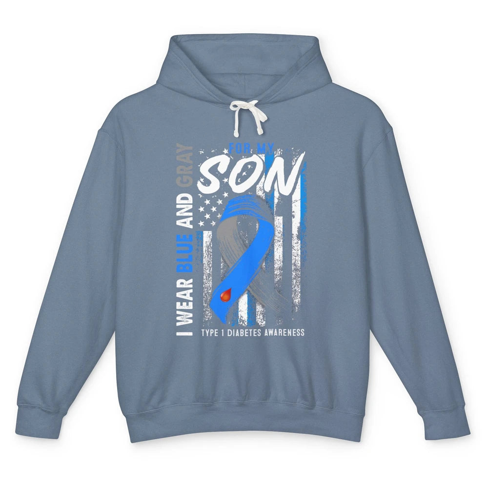 T1D Son Blue Gray Flag Diabetes Type One Awareness Warrior Unisex Lightweight Hoodie