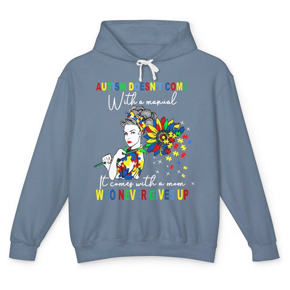 Autism Mom Sunflowers Autism Comes With A Mom Never Gives Up Unisex Lightweight Hoodie