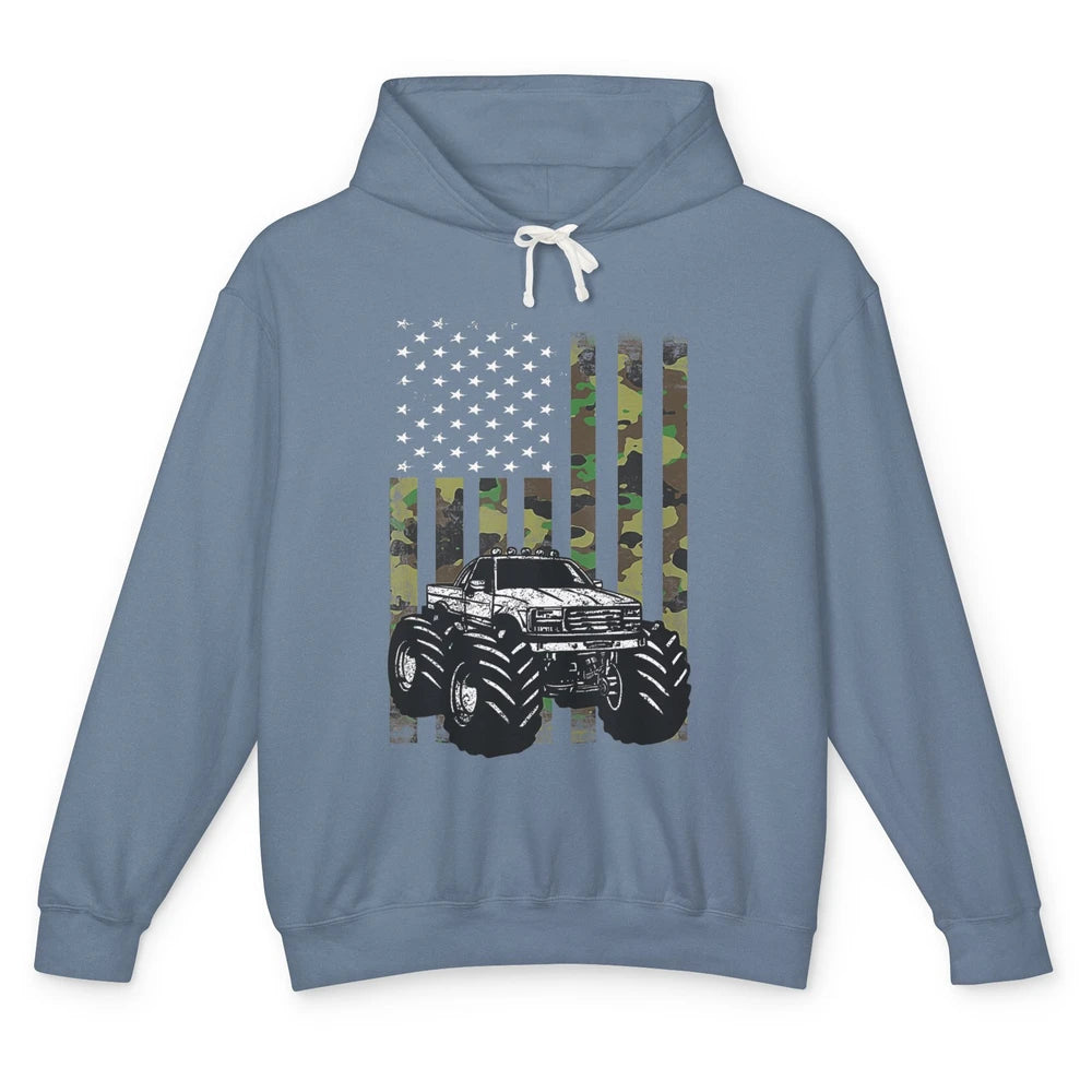 Truck Camo Flag Mud Ride Retro UTV SXS Racer Four Wheeler Unisex Lightweight Hoodie