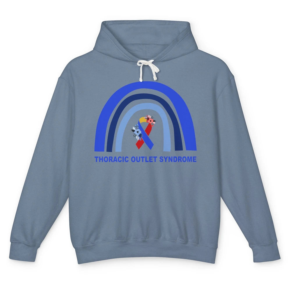 Thoracic Outlet Syndrome Awareness Floral Blue Red Ribbon Unisex Lightweight Hoodie