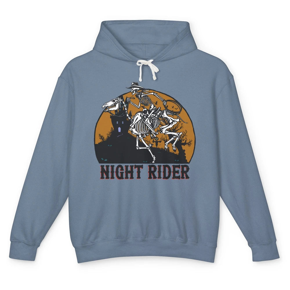 Cowboy Skeleton Bucking Horse Night Rider Western Halloween Unisex Lightweight Hoodie