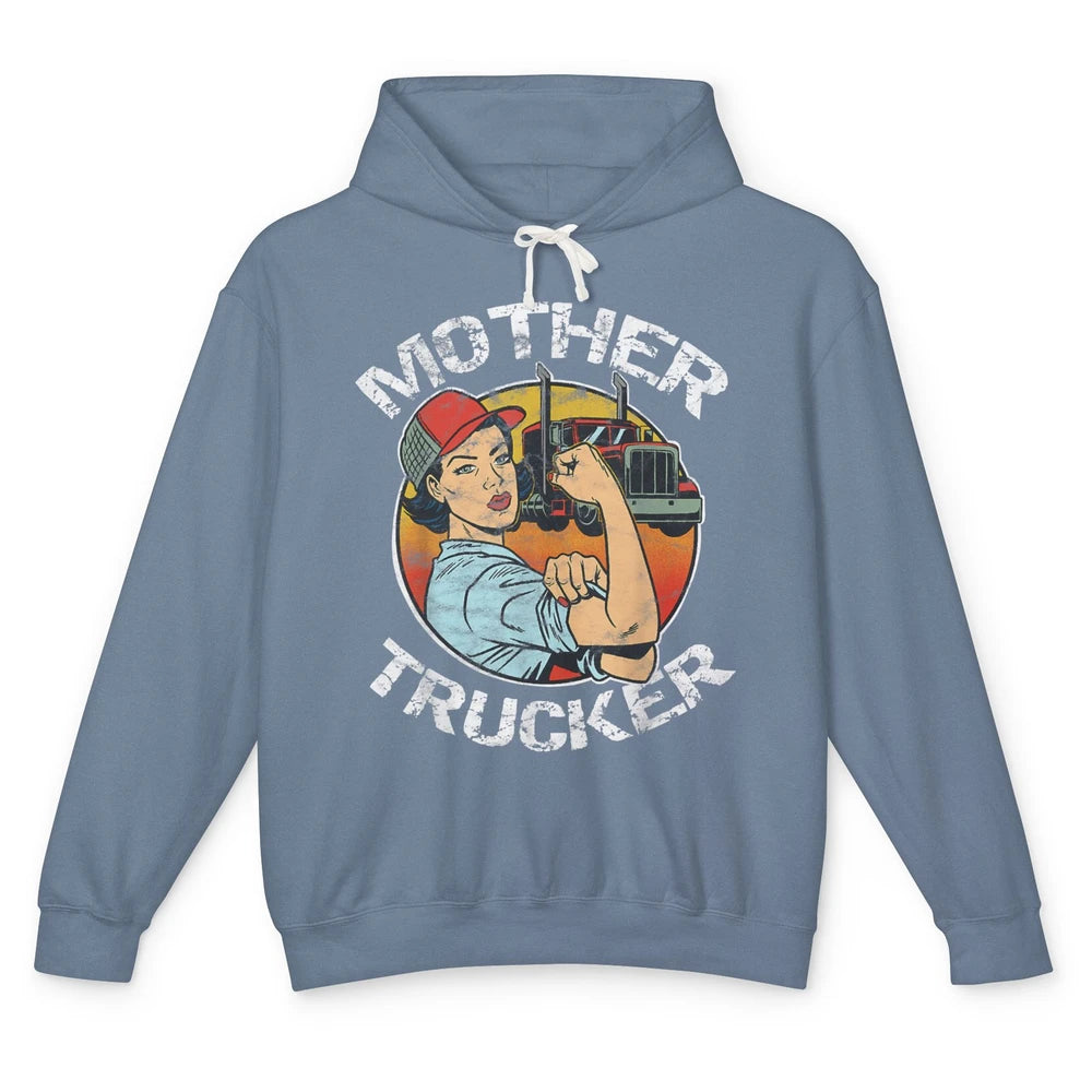 Retro Mother Trucker Truck Driver Mom Life Mothers Day Women Unisex Lightweight Hoodie