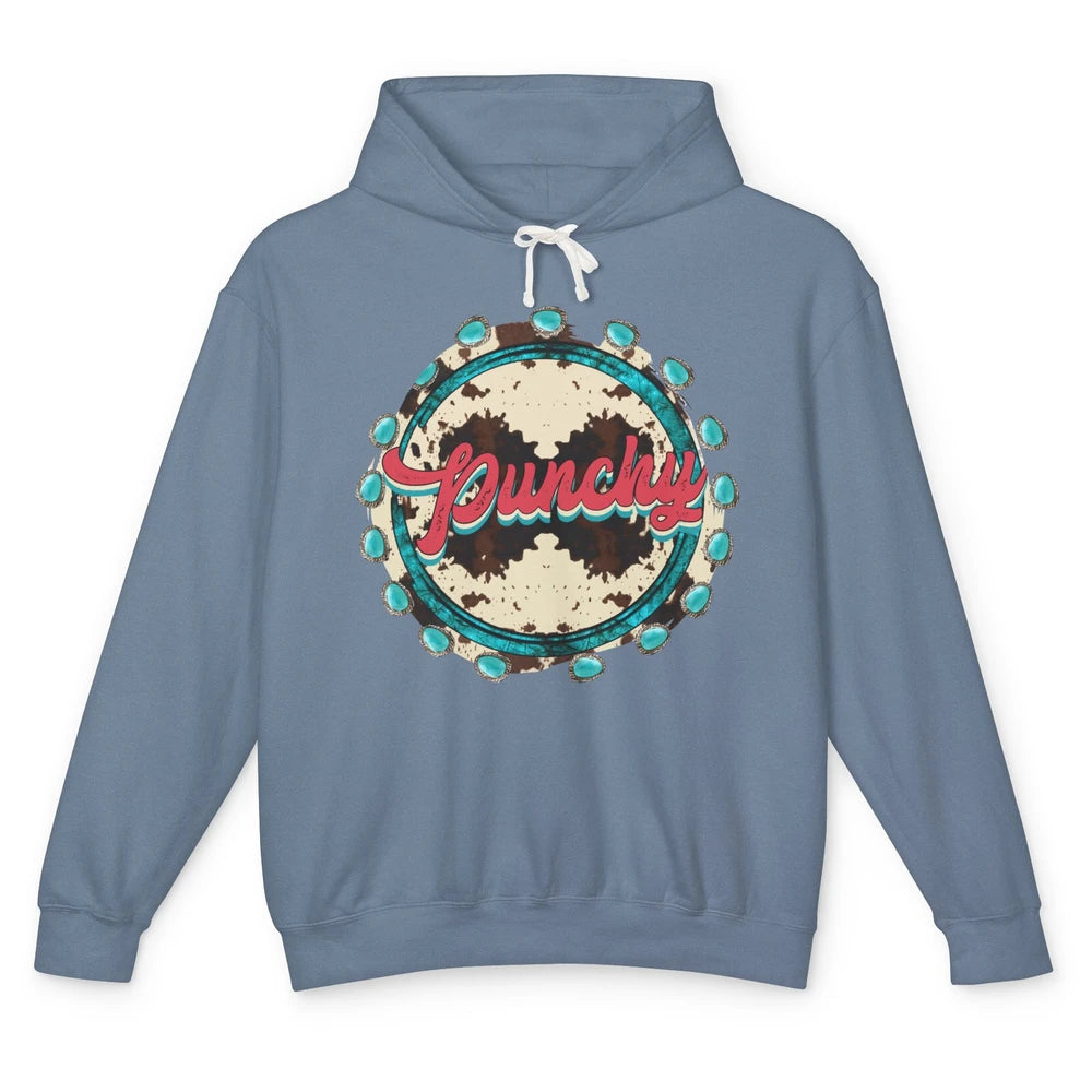 Retro Cowgirl Punchy Cowhide Turquoise Western Country Gift Unisex Lightweight Hoodie