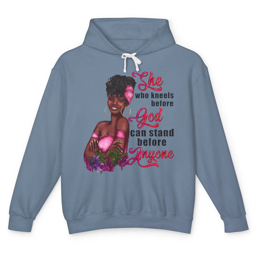 Black Girl She Who Kneels Before God Christian Afro Women Unisex Lightweight Hoodie