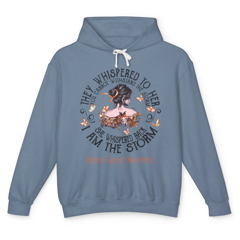 Peach The Storm Strong Woman Uterine Cancer Month Warrior Unisex Lightweight Hoodie