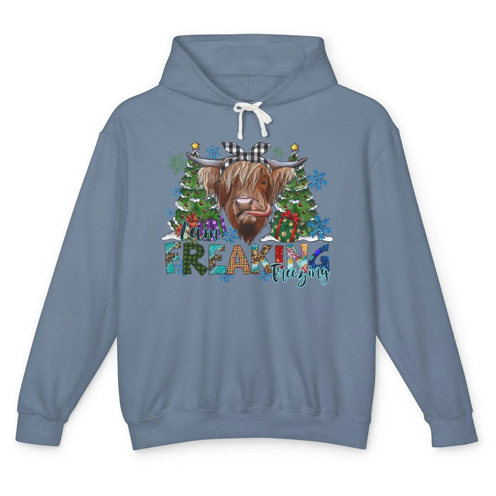 Highland Cow Bandana I'm Freaking Freezing Western Christmas Unisex Lightweight Hoodie