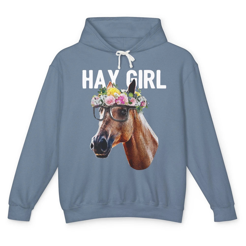 Cute Hay Girl Horse Floral Crown Rose Equestrian Farm Animal Unisex Lightweight Hoodie