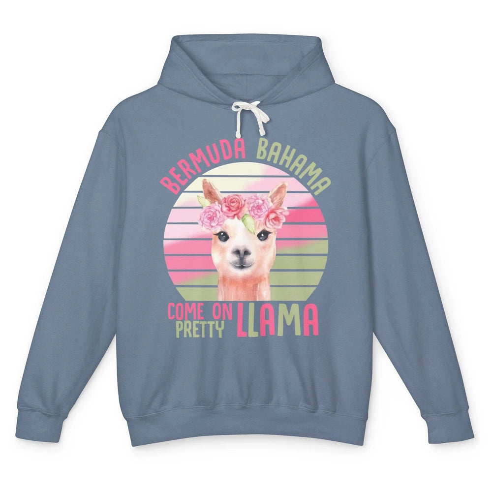 Vintage Cute Llama Bermuda Bahama Come On Pretty Llama Lover Unisex Lightweight Hoodie