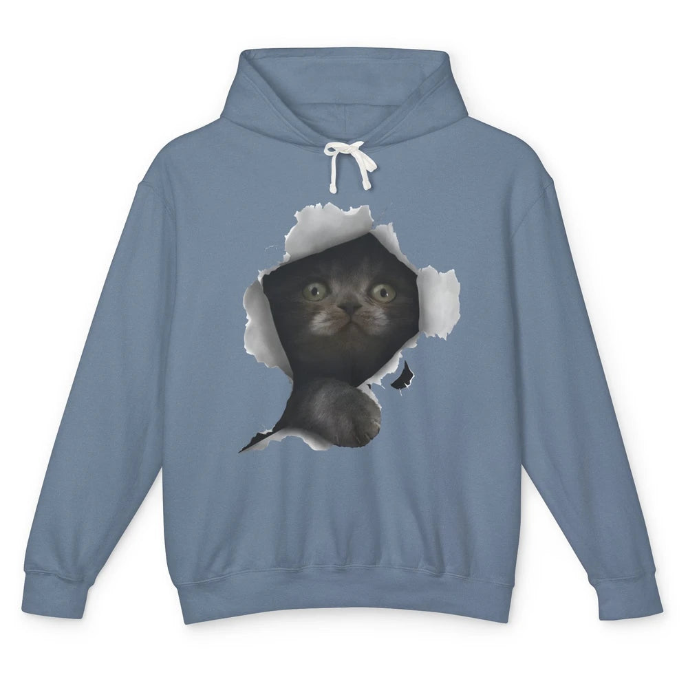 Funny Breaking Through Black Cat Sarcastic Hiding Kitten Unisex Lightweight Hoodie