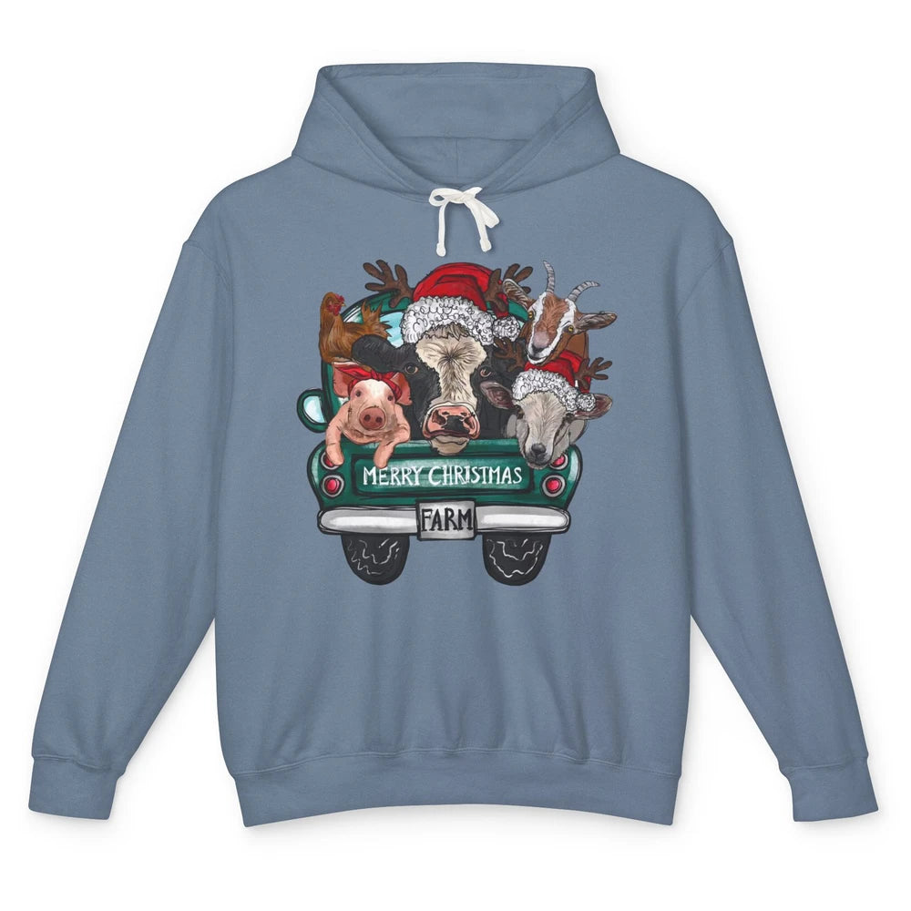 Heifer Merry Christmas Truck Pig Goat Farm Animals Christmas Unisex Lightweight Hoodie