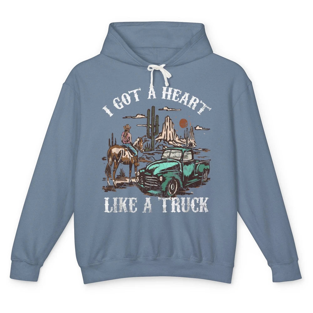 Western Sunset Cowgirl I Got Heart Like Truck Rodeo Cactus Unisex Lightweight Hoodie