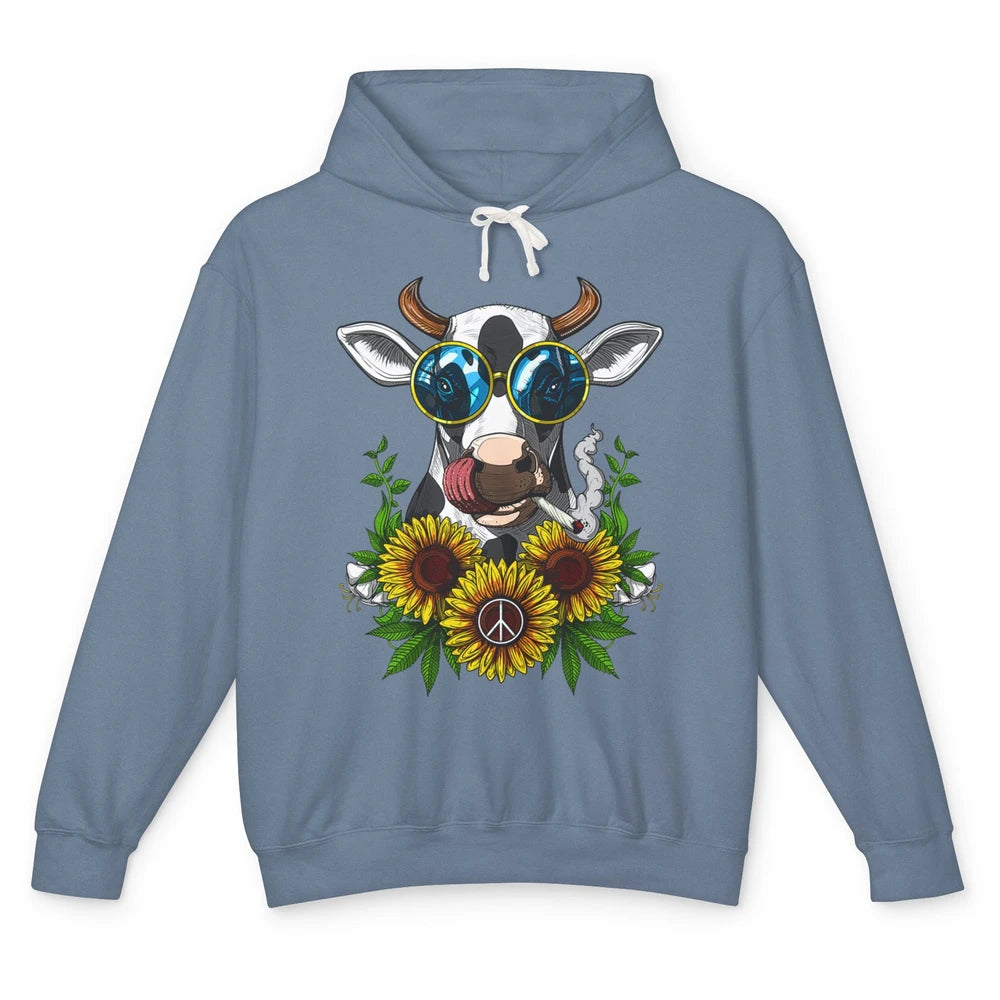 Heifer Highland Cow Stoner Hippie Sunflower Cigarette Retro Unisex Lightweight Hoodie