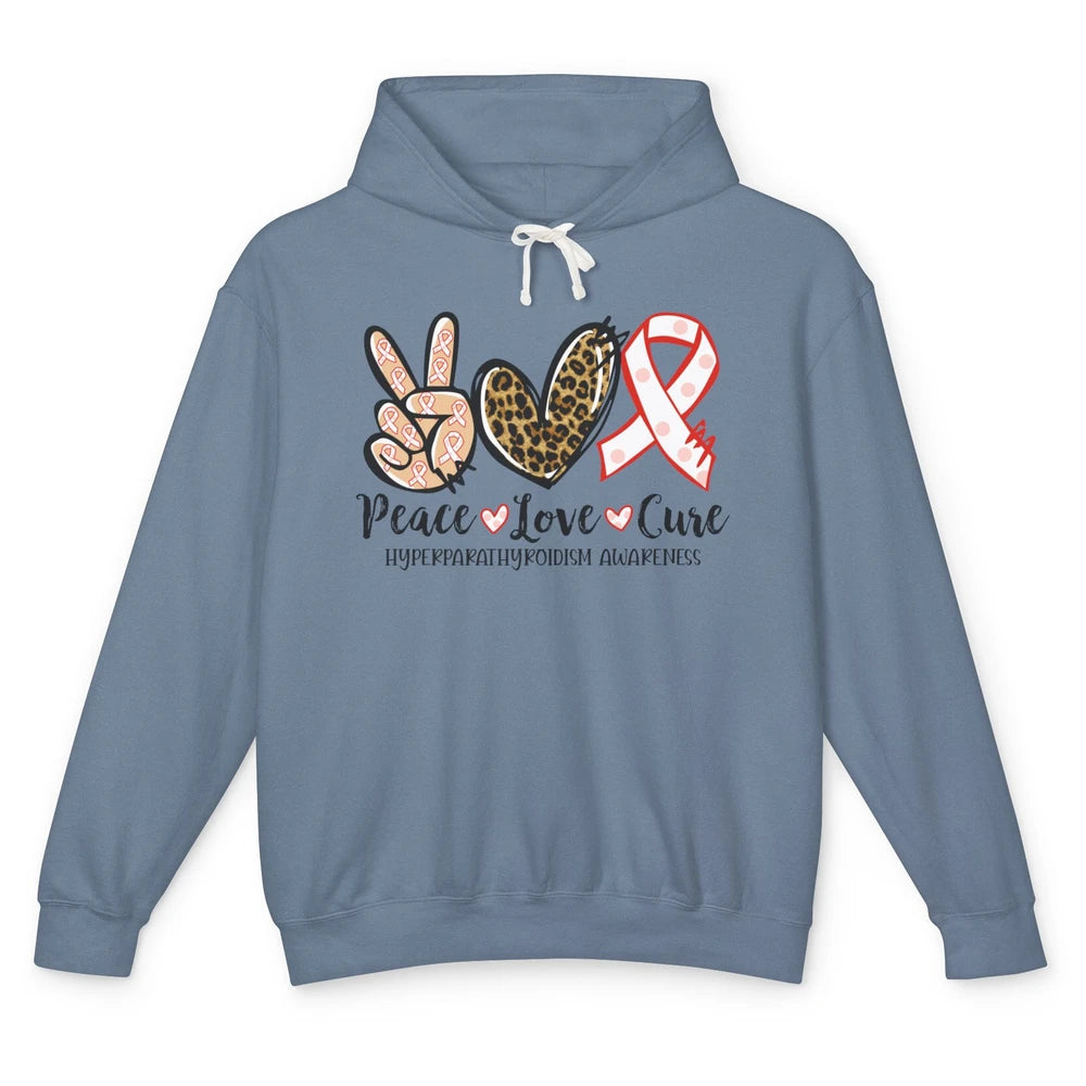 Hyperparathyroidism Awareness Red Ribbon Peace Love Cure Unisex Lightweight Hoodie