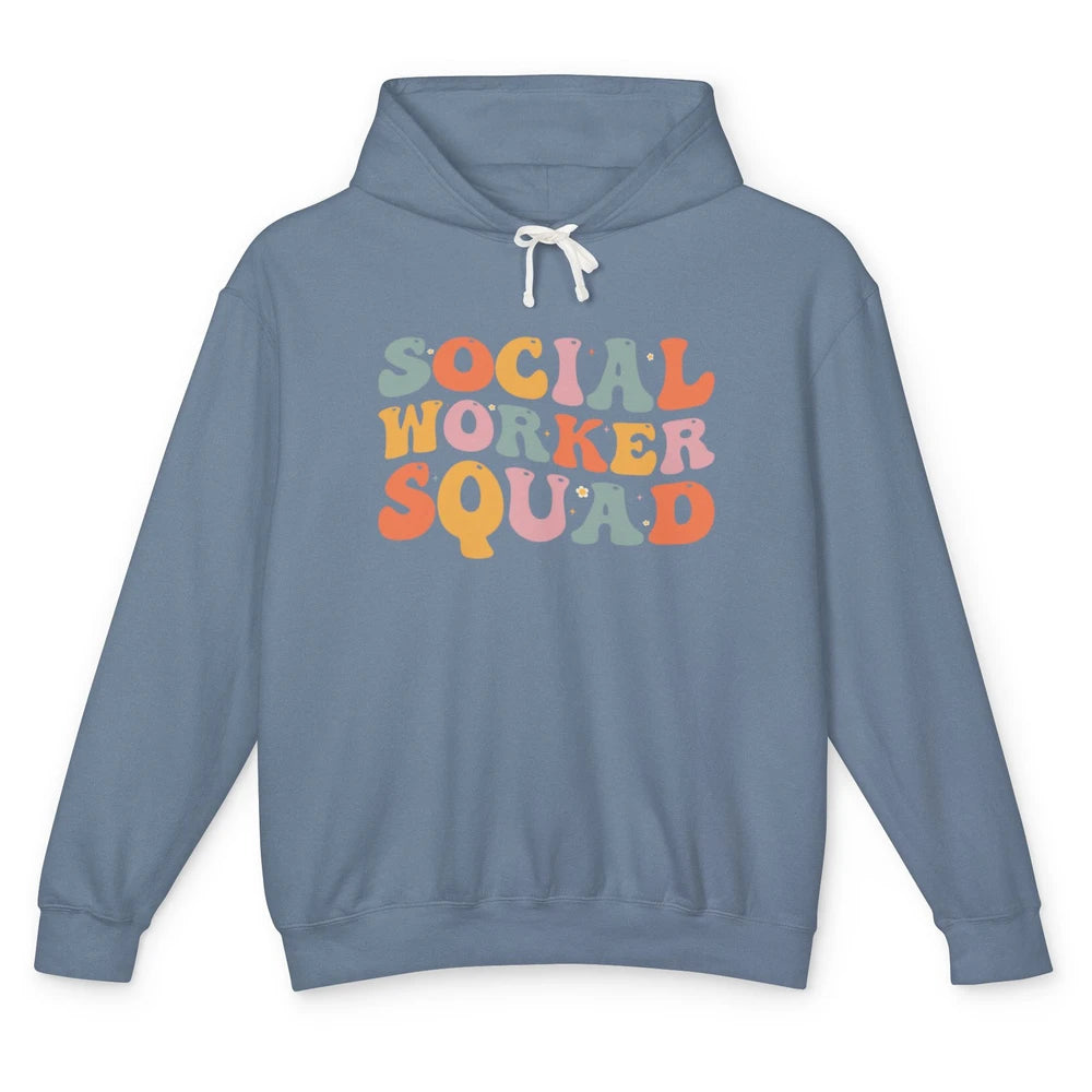 Social Worker Squad Groovy Retro Vintage Rainbow Social Work Unisex Lightweight Hoodie