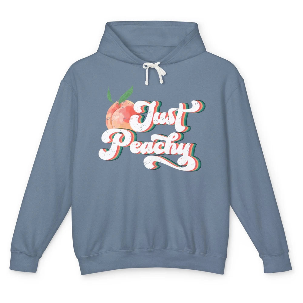 Just Peachy Retro 70s Georgia Peaches Summer Fruit Sarcastic Unisex Lightweight Hoodie