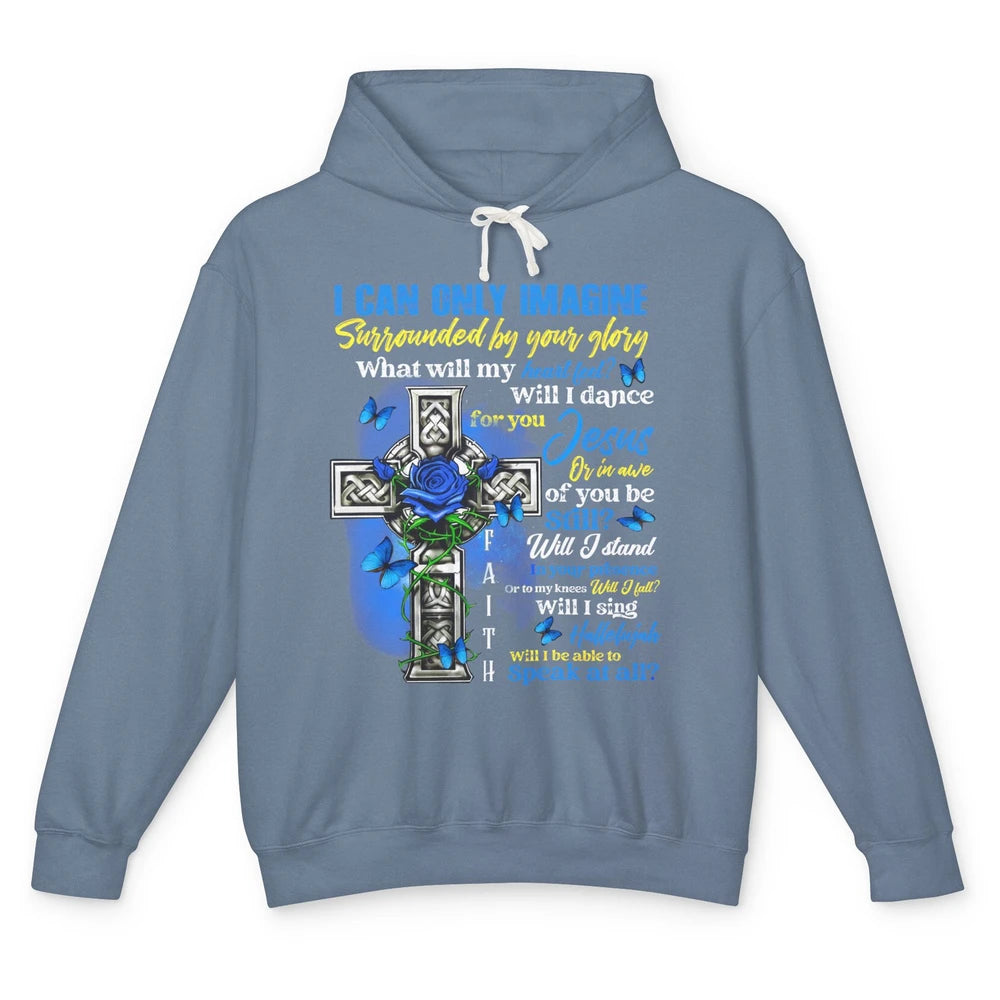 Butterfly Jesus Cross I Can Imagine Christian Religious Unisex Lightweight Hoodie