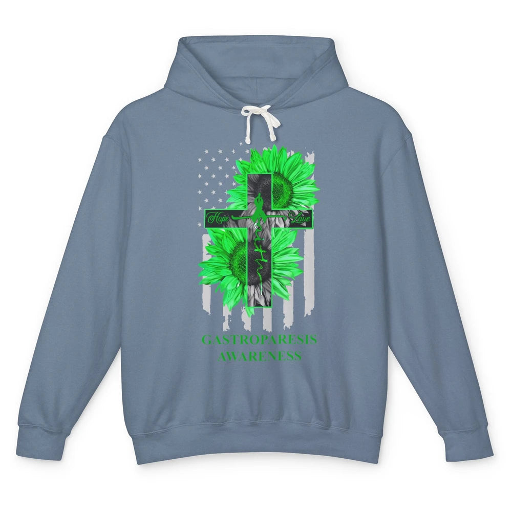 Gastroparesis Awareness Green Ribbon Faith Hope Love US Flag Unisex Lightweight Hoodie