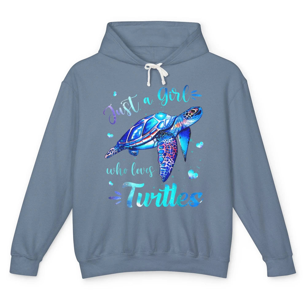 Just Girl Loves Turtles Watercolor Sea Ocean Animal Mammals Unisex Lightweight Hoodie