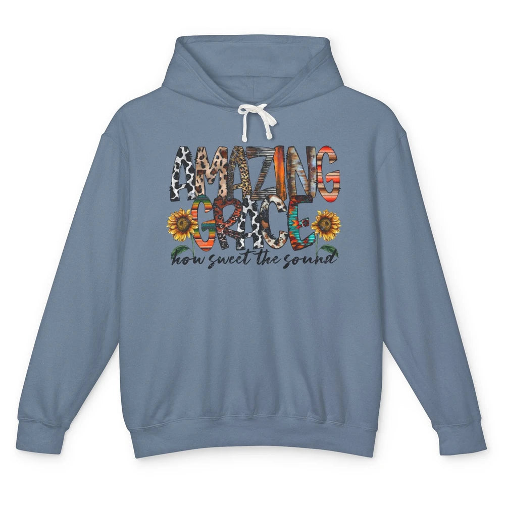 Leopard Amazing Grace How Sweet The Sound Christian Western Unisex Lightweight Hoodie