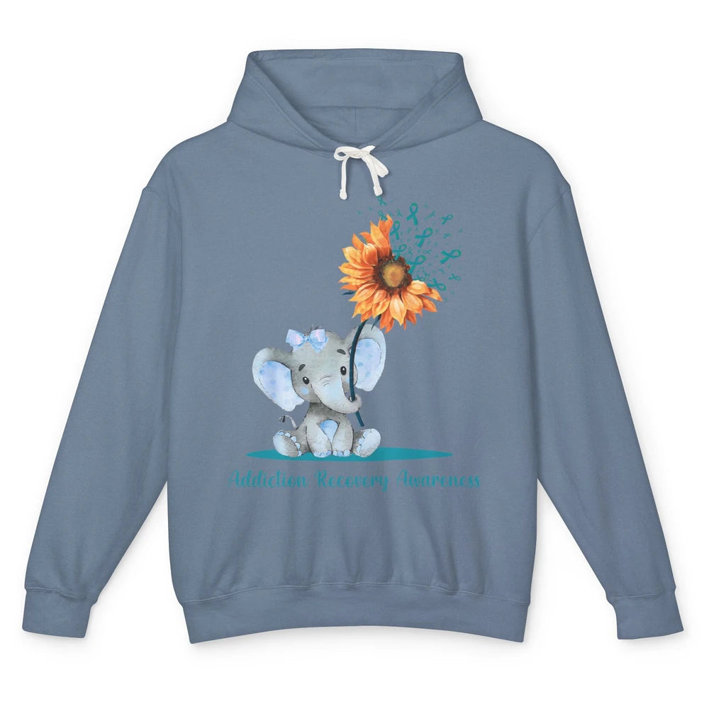 Addiction Recovery Awareness Teal Ribbon Baby Elephant Daisy Unisex Lightweight Hoodie