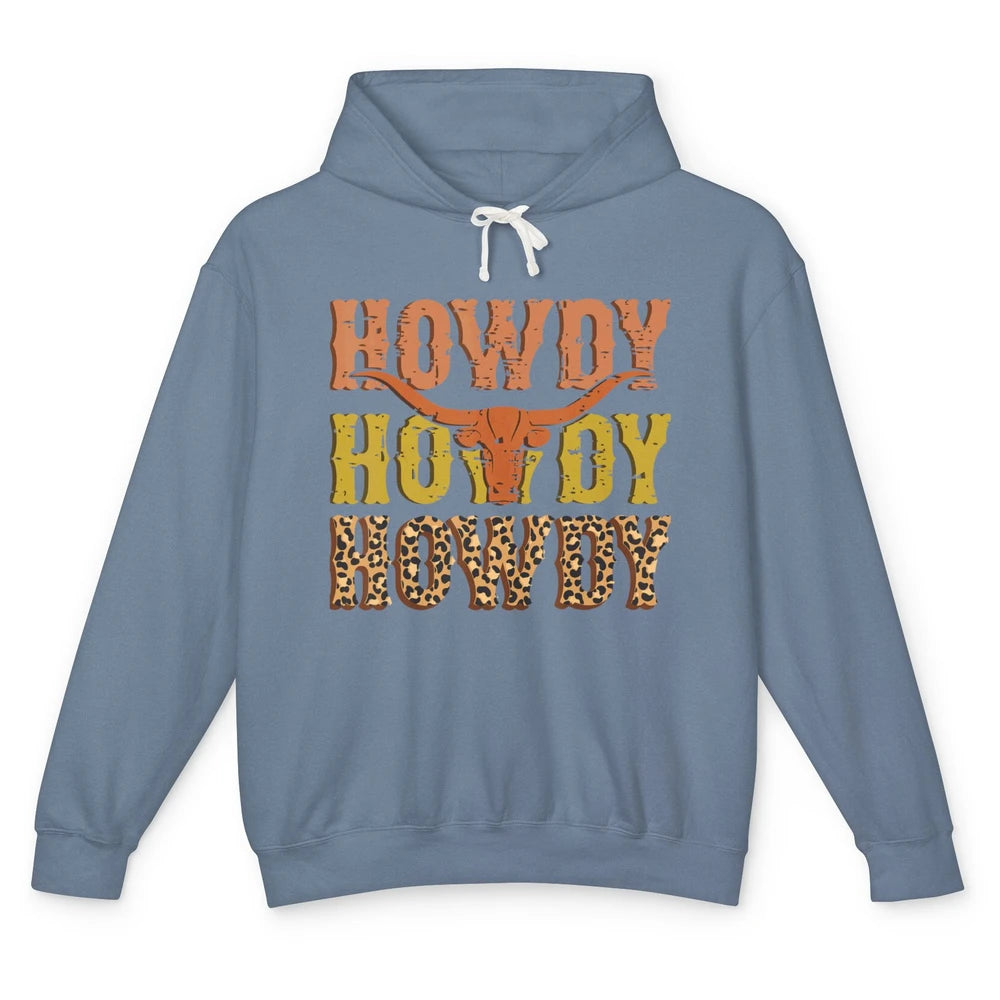 Western Country Bull Horn Rodeo Howdy Cowboy Leopard Cowhide Unisex Lightweight Hoodie