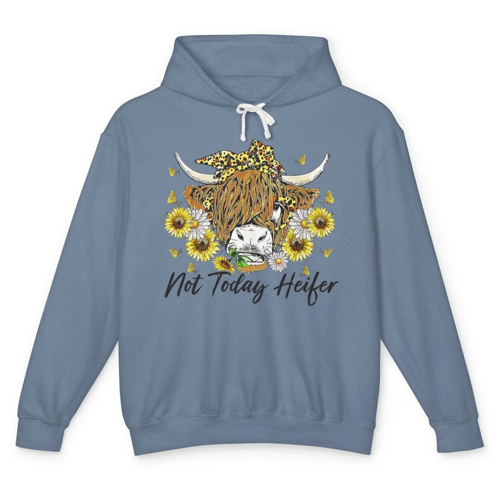 Not Today Heifer Highland Cow Leopard Sunflower Farm Animal Unisex Lightweight Hoodie