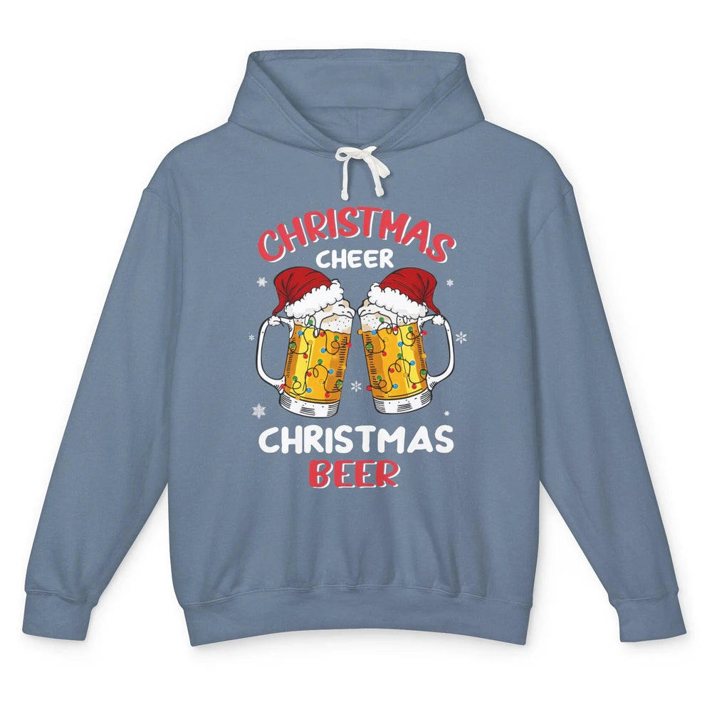 Christmas Cheer With Santa Hat Xmas Party Drinking Beer Unisex Lightweight Hoodie