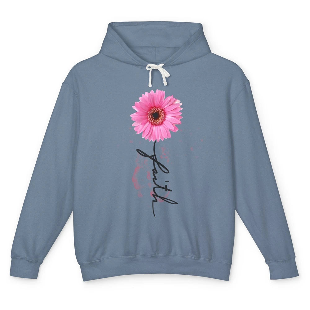 Pink Daisy Faith Cross Christian Religious God Lovers Gift Unisex Lightweight Hoodie