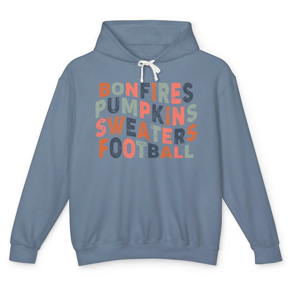 Retro Fall Bonfires Pumpkins Swaeaters Football Thanksgiving Unisex Lightweight Hoodie