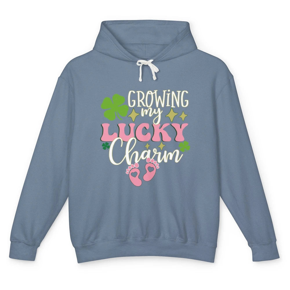 Growing Lucky Charm St Patricks Day Pregnancy Gender Reveal Unisex Lightweight Hoodie