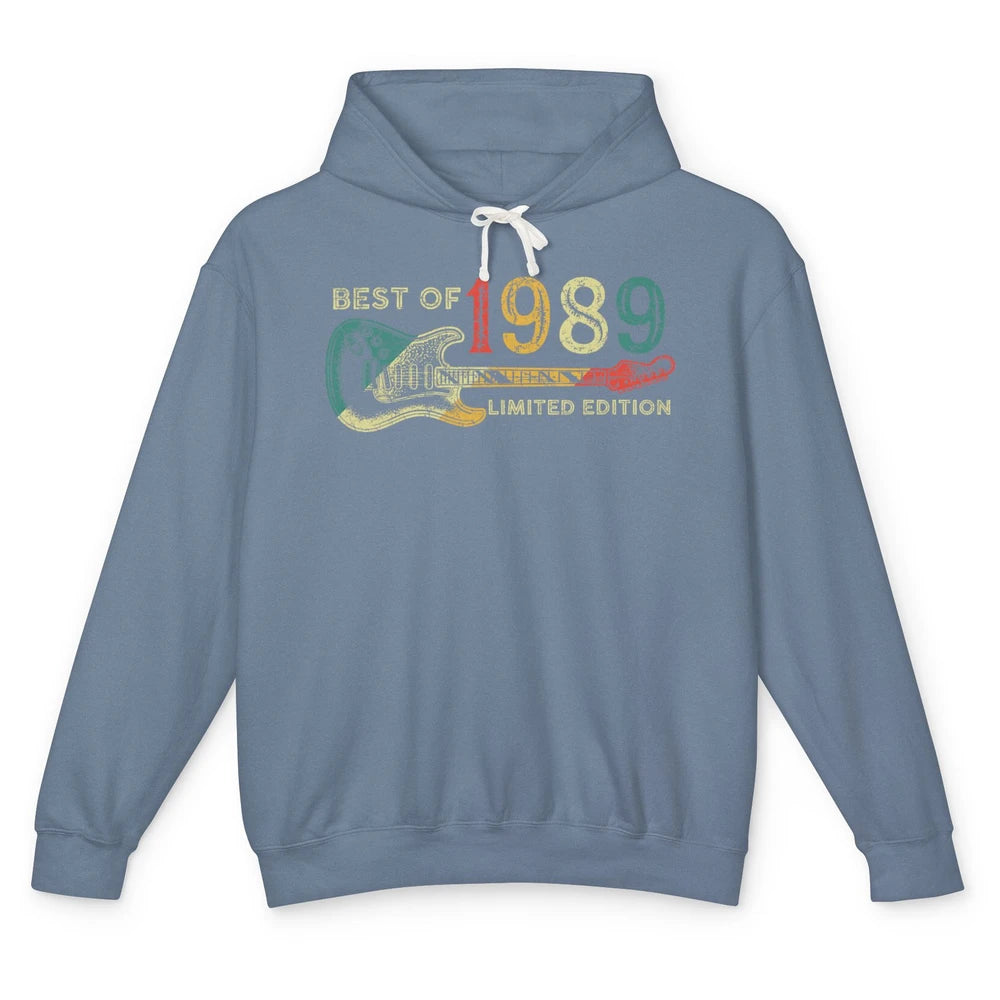 Retro 1989 Electric Guitar Birthday Guitarist Vintage 80s Unisex Lightweight Hoodie