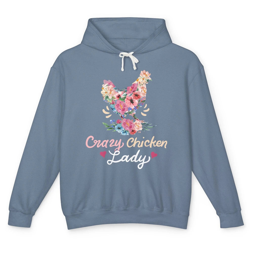 Funny Crazy Chicken Lady Floral Cute Flowers Hen Chick Women Unisex Lightweight Hoodie