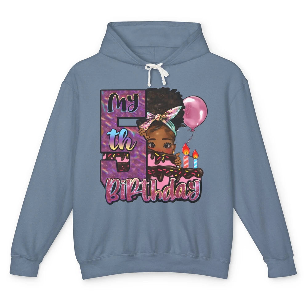 Little Black Girl My Fifth Birthday Party Afro Girl 5 Year Unisex Lightweight Hoodie