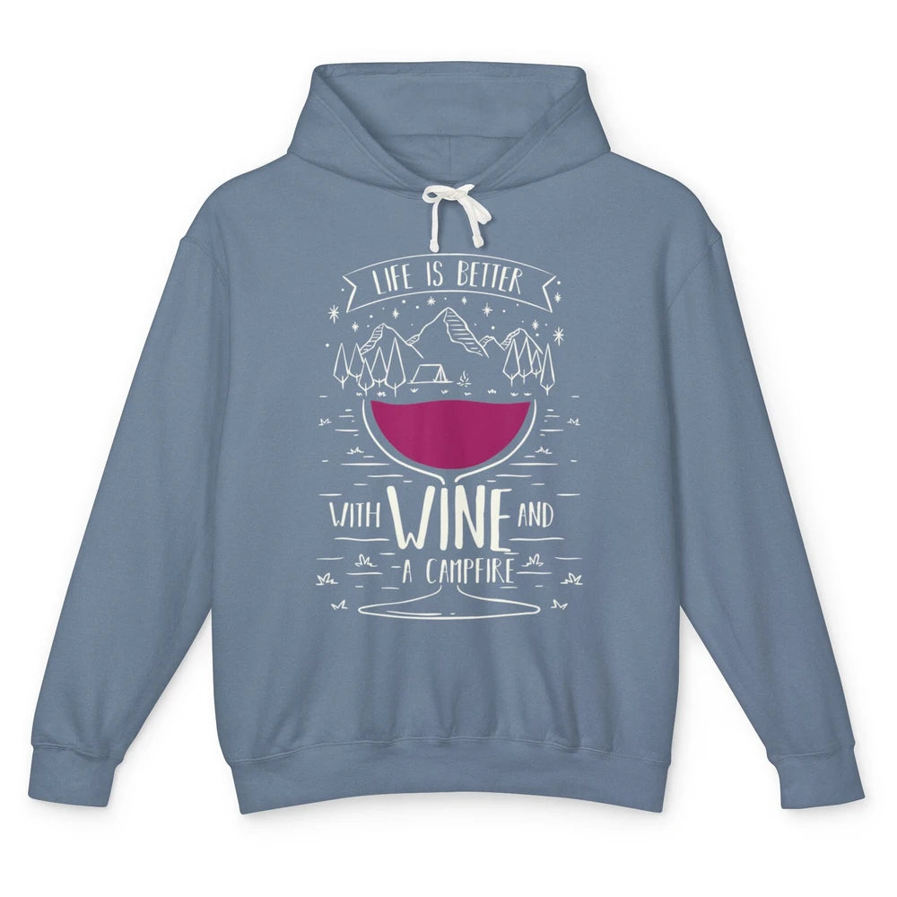 Life Is Better With Wine And A Campfire Camping Beginner Unisex Lightweight Hoodie