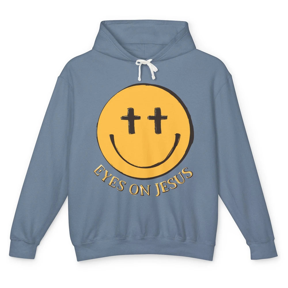 Retro Smiling Face Eyes On Jesus Christian Faith Religious Unisex Lightweight Hoodie