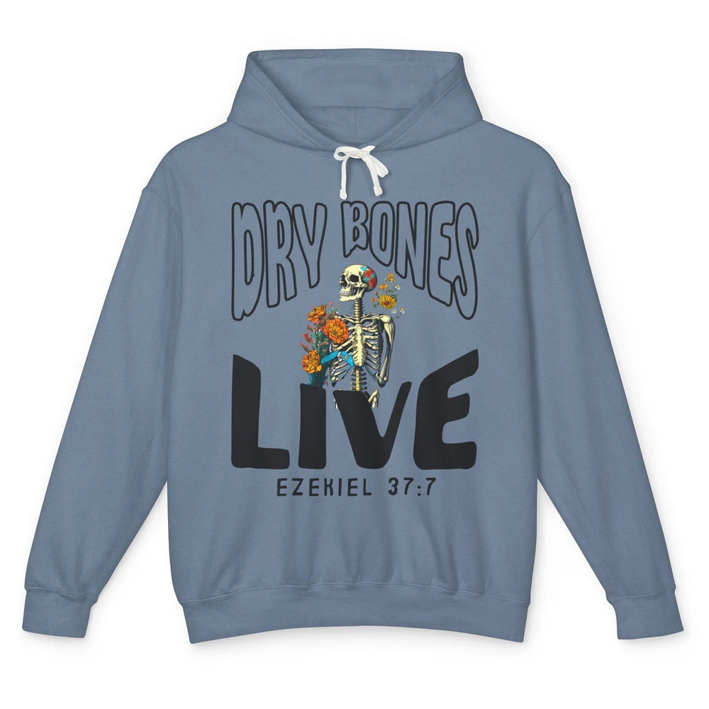 Floral Skeleton Dry Bones Come Alive Christian Halloween Unisex Lightweight Hoodie